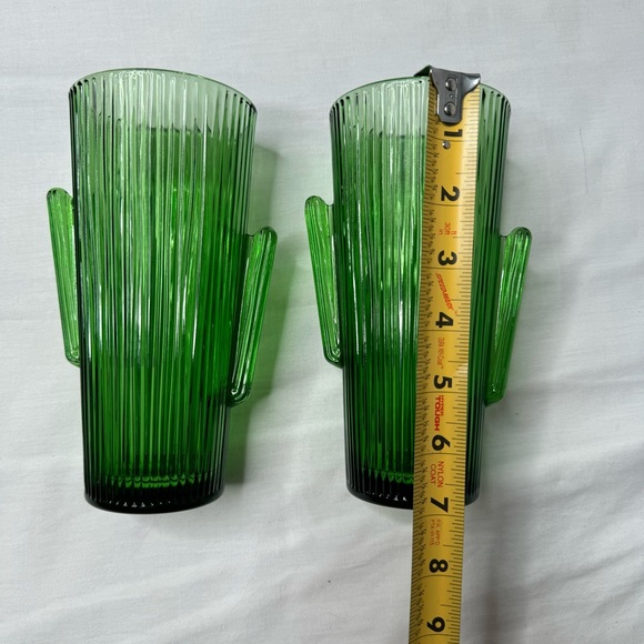 RARE Vintage Libbey Saguaro Cactus Glass Green Tumbler 16oz Highball Set of 2 - Picture 4 of 7